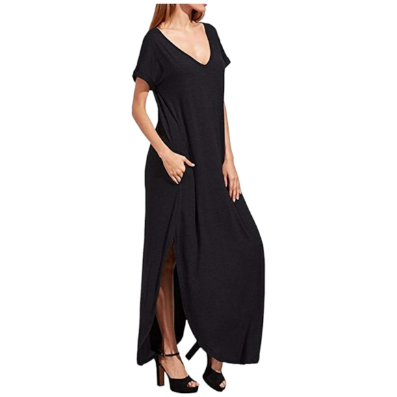 Women's Black V-Neck Maxi Beach Dress. Hit The Like ♡ Button For SALE - Picture 2 of 5